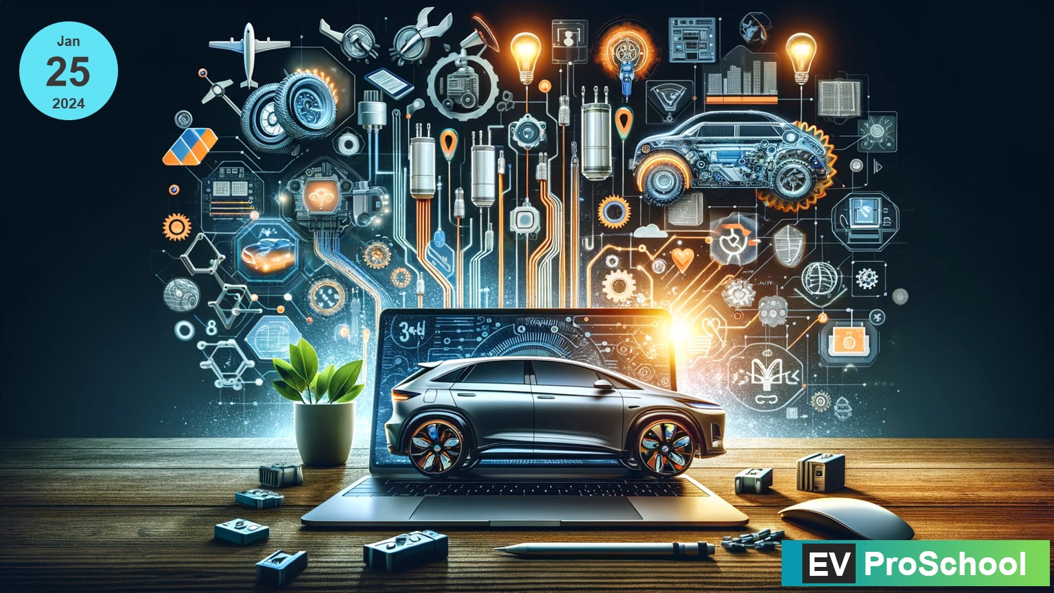 Illustration of Electronic Components in Electric Vehicle Industry