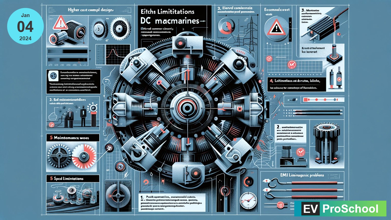 Illustration of DC Machine Components: Commutators and Brushes