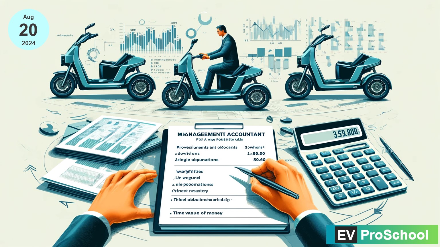 An accountant meticulously calculates financial provisions for an EV three-wheeler business, showcasing the interplay between strategic planning and the future of sustainable transportation in India