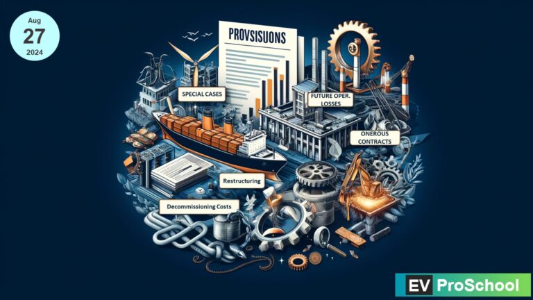 Illustrative concept of various financial provisions, including future losses and decommissioning costs, in a business setting