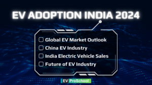 Futuristic graphic representing EV adoption in India, showcasing trends like EV charging infrastructure, electric vehicle sales statistics, and global EV market outlook alongside India’s growing electric mobility sector